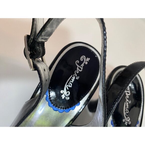 Vintage Inspired Wingtip Faux Black Patent Leather Slingback Heels Size 7.5 - Picture 7 of 10